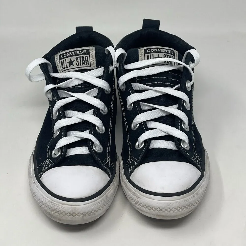 Converse All Star Mid Top Shoes Kids Size 3 Black Canvas Sneakers